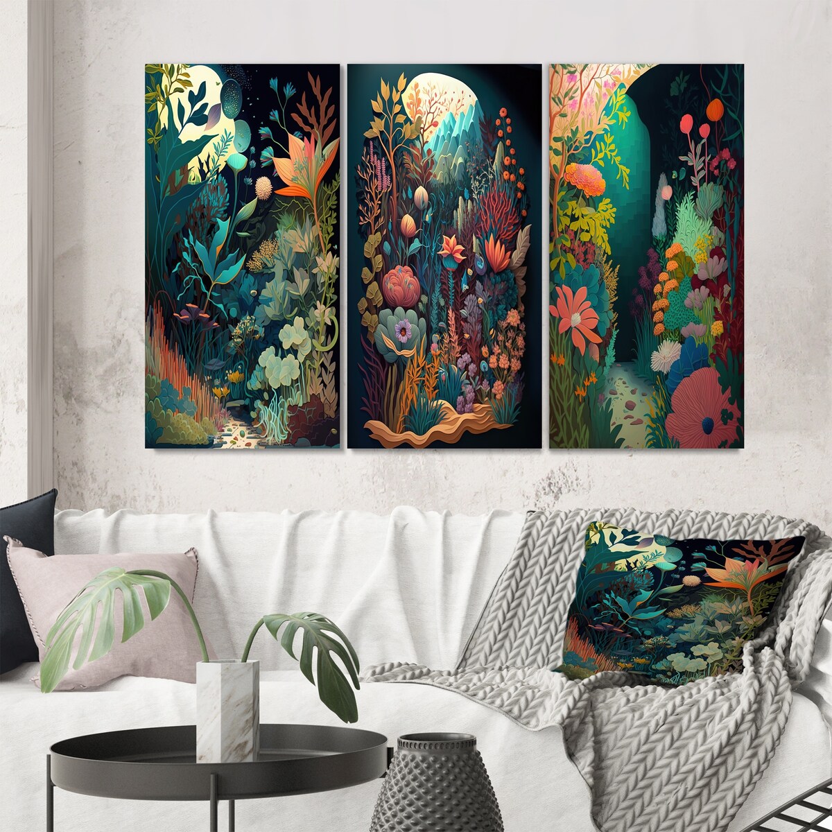 Designart "Bounties And Blooming Wilderness Blessings IV" Floral & Botanical Green Gallery Wall Set Of 3 For Home Decor