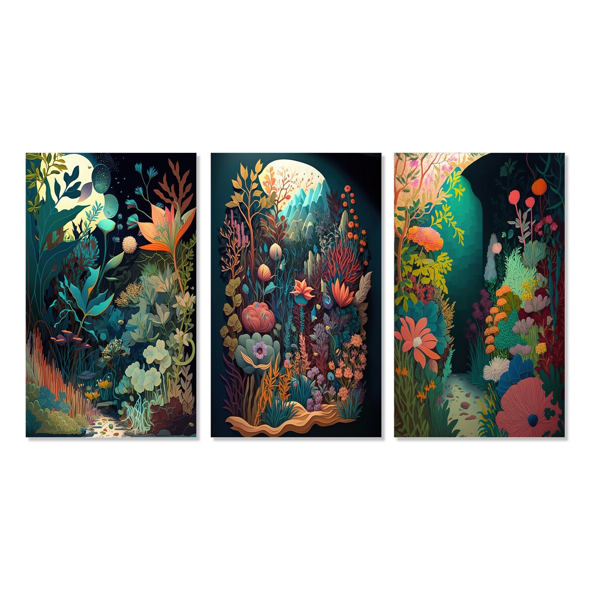 Designart "Bounties And Blooming Wilderness Blessings IV" Floral & Botanical Green Gallery Wall Set Of 3 For Home Decor