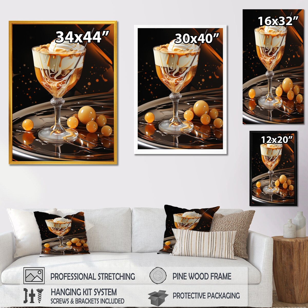 Designart "Brandy Alexander Creamy Caramel Cocktail II" Cocktails Yellow Traditional Canvas Art For Hallway Décor