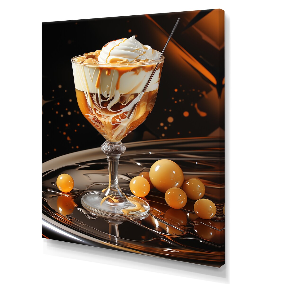 Designart "Brandy Alexander Creamy Caramel Cocktail II" Cocktails Yellow Traditional Canvas Art For Hallway Décor