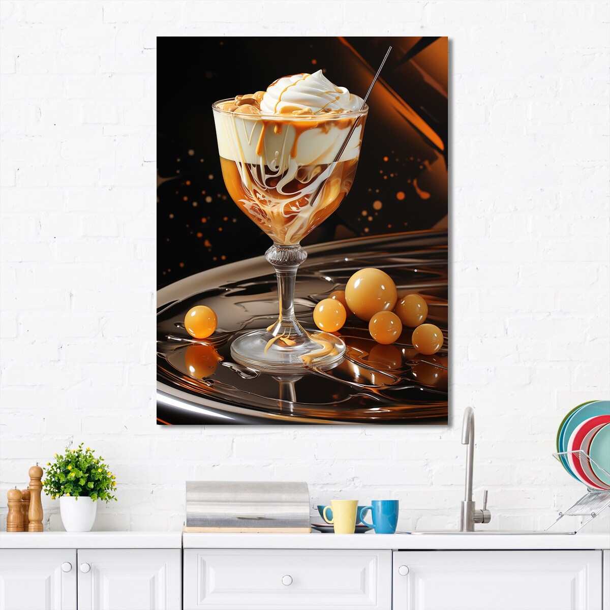 Designart "Brandy Alexander Creamy Caramel Cocktail II" Cocktails Yellow Traditional Canvas Art For Hallway Décor