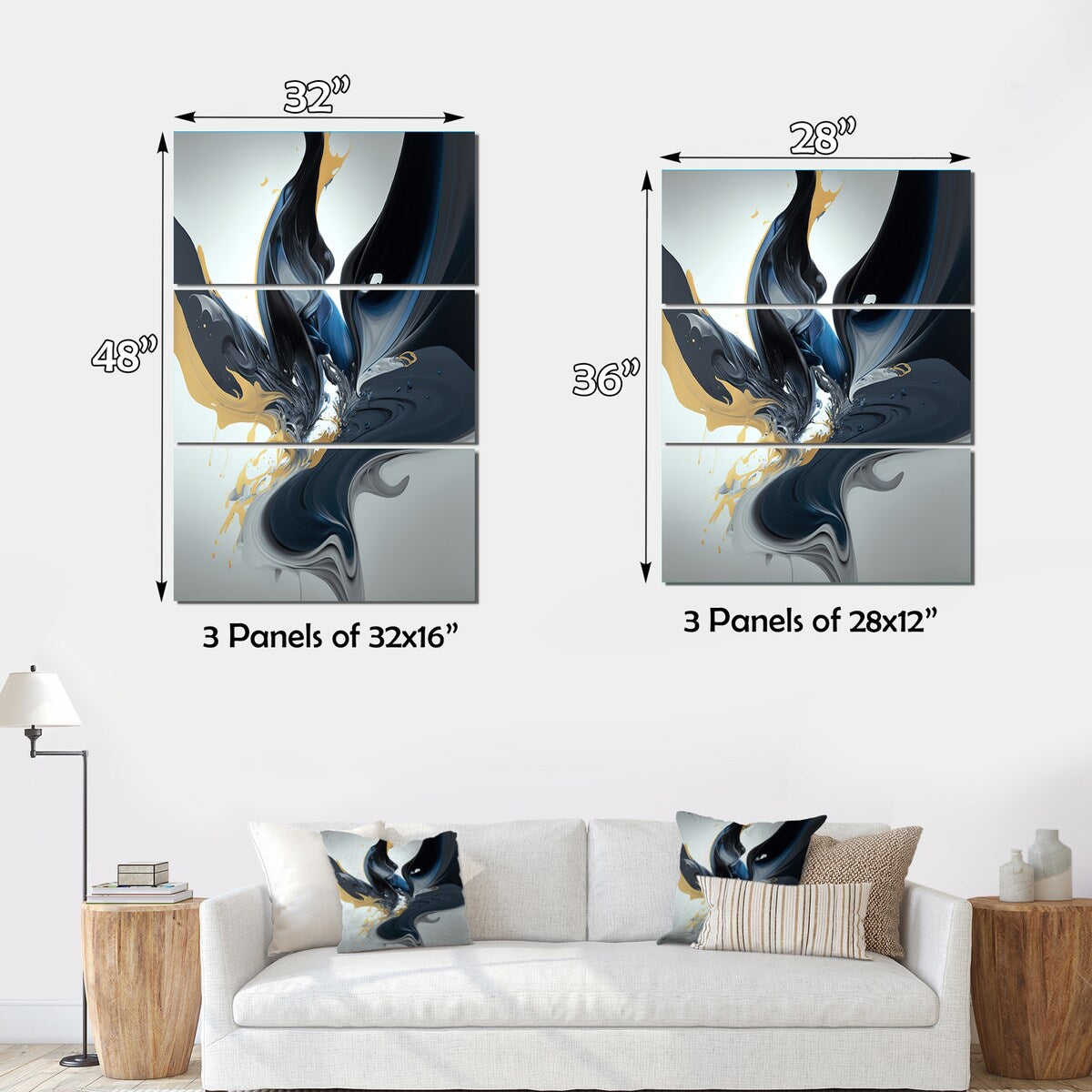 Designart "Bright Blue Smooth Abstract IV" Modern Spiral Canvas Art Print - 3 Panels