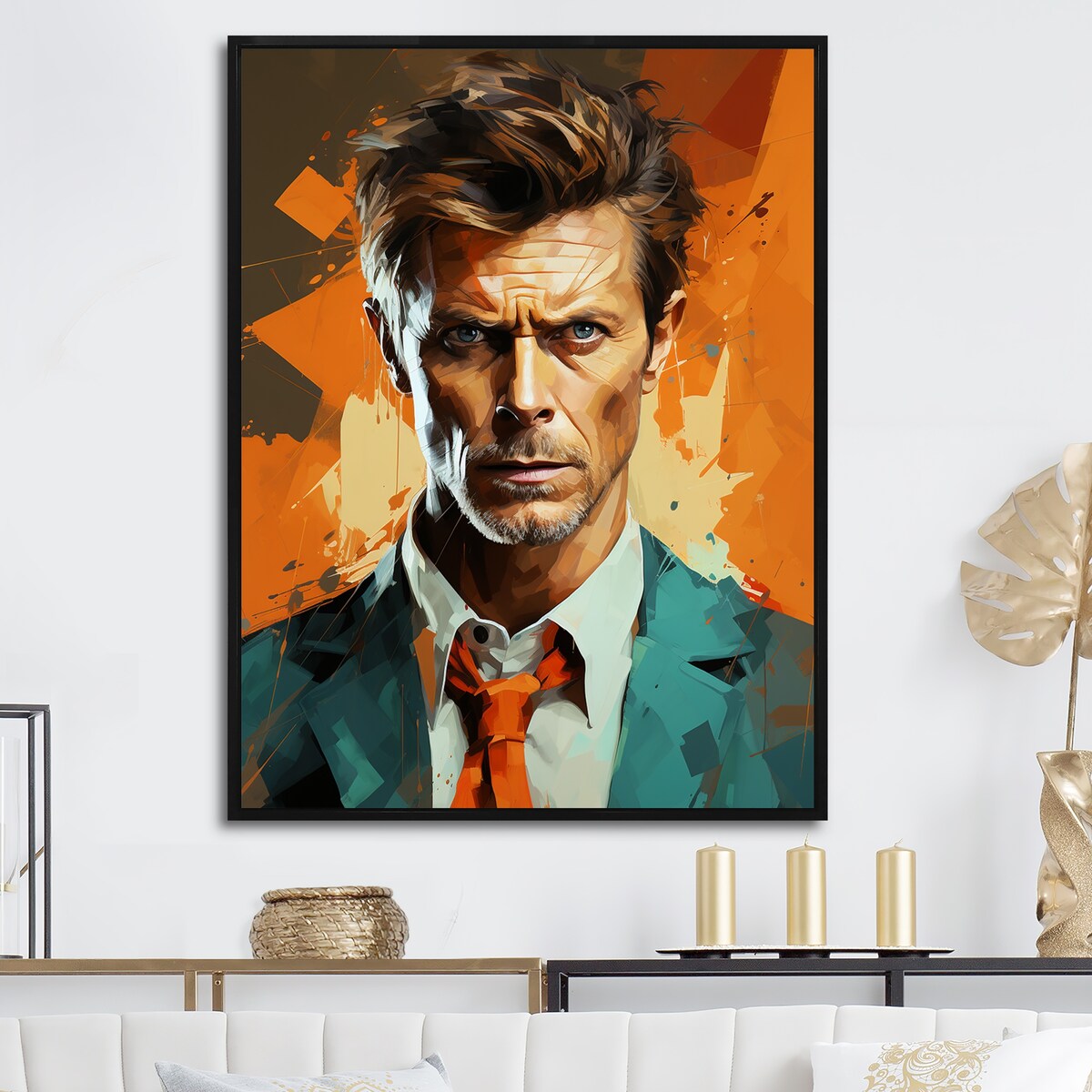 Designart "Bronze Bowie Portrait" Celebrity Framed Canvas Art Print