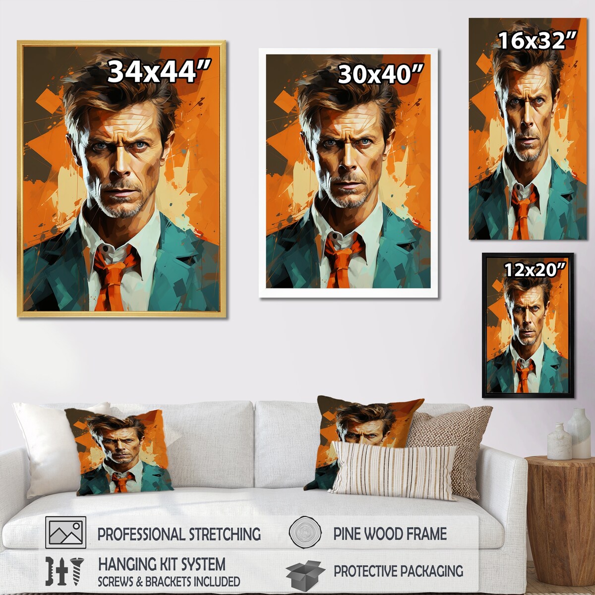 Designart "Bronze Bowie Portrait" Celebrity Framed Canvas Art Print