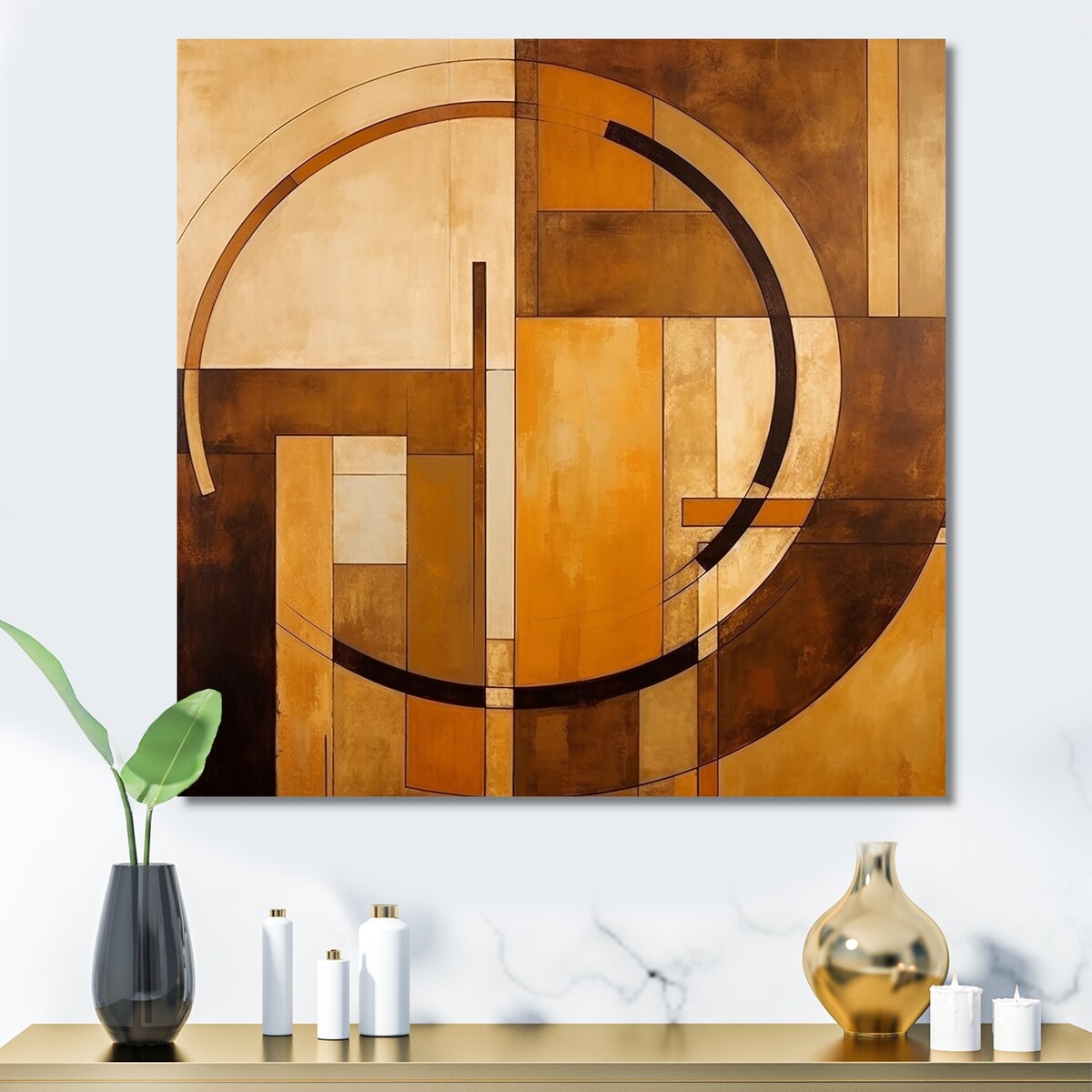 Designart "Bronze Brilliance Symetry VI" Abstract Shapes Wall Art