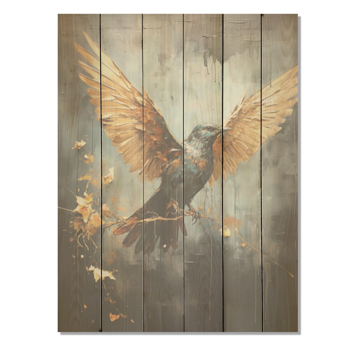 Designart "Bronze Dove Blessing" Dove Wood Wall Decor - Modern Gold Wood Panel On Natural Pine Wood