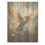 Designart "Bronze Dove Blessing" Dove Wood Wall Decor - Modern Gold Wood Panel On Natural Pine Wood