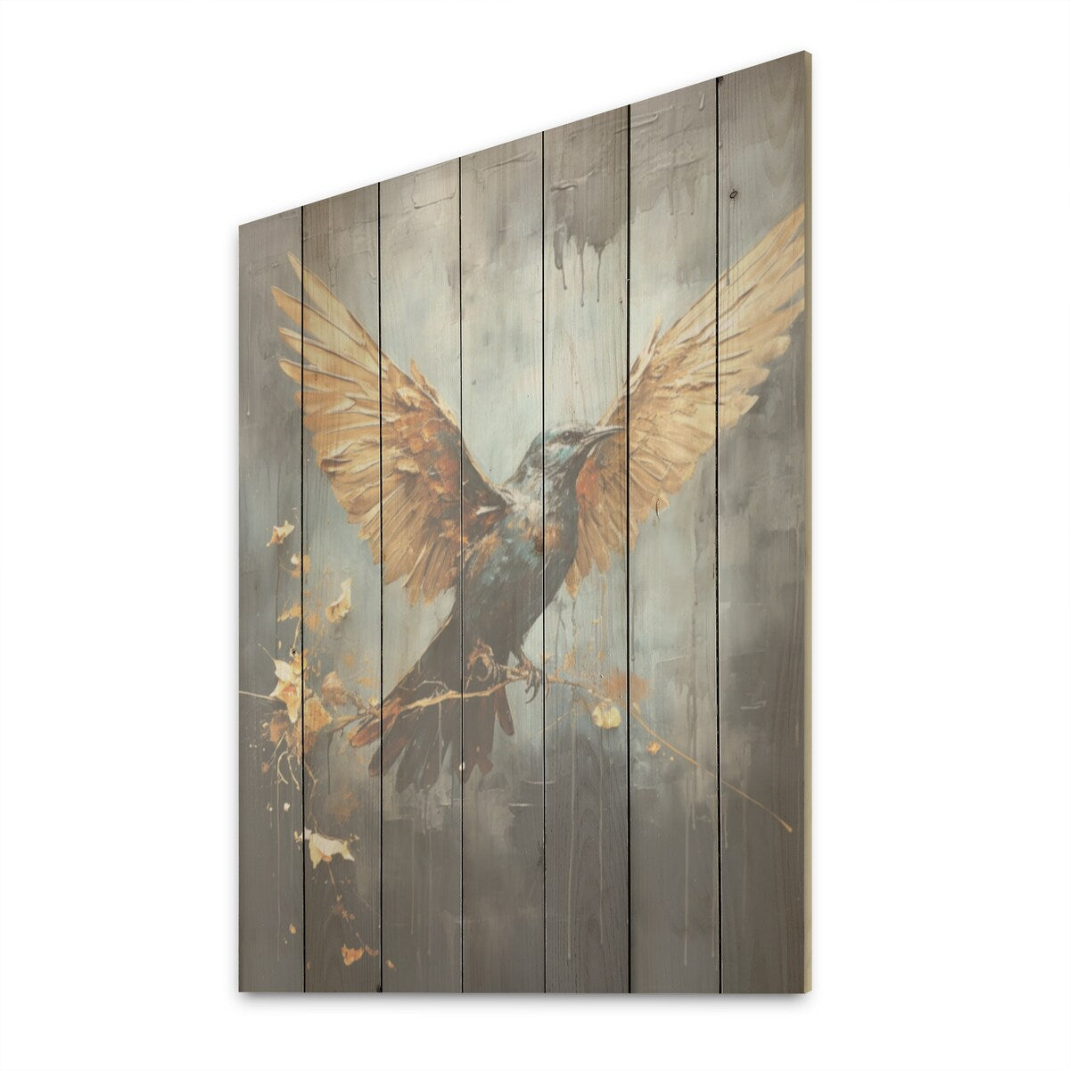 Designart "Bronze Dove Blessing" Dove Wood Wall Decor - Modern Gold Wood Panel On Natural Pine Wood