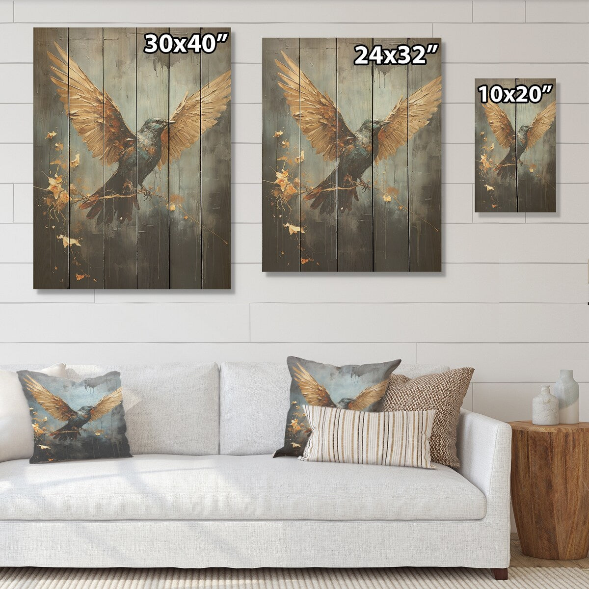 Designart "Bronze Dove Blessing" Dove Wood Wall Decor - Modern Gold Wood Panel On Natural Pine Wood