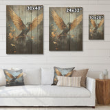 Designart "Bronze Dove Blessing" Dove Wood Wall Decor - Modern Gold Wood Panel On Natural Pine Wood
