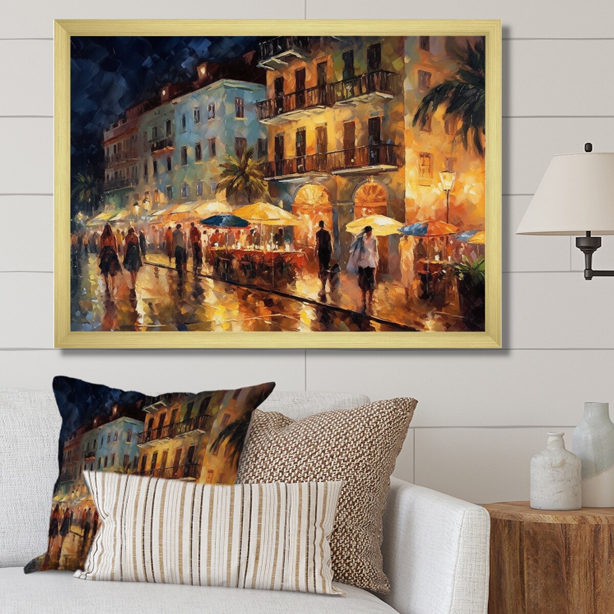 Designart "Brown And Green Gleaming Facades Ii" City Art Deco Framed Canvas Prints