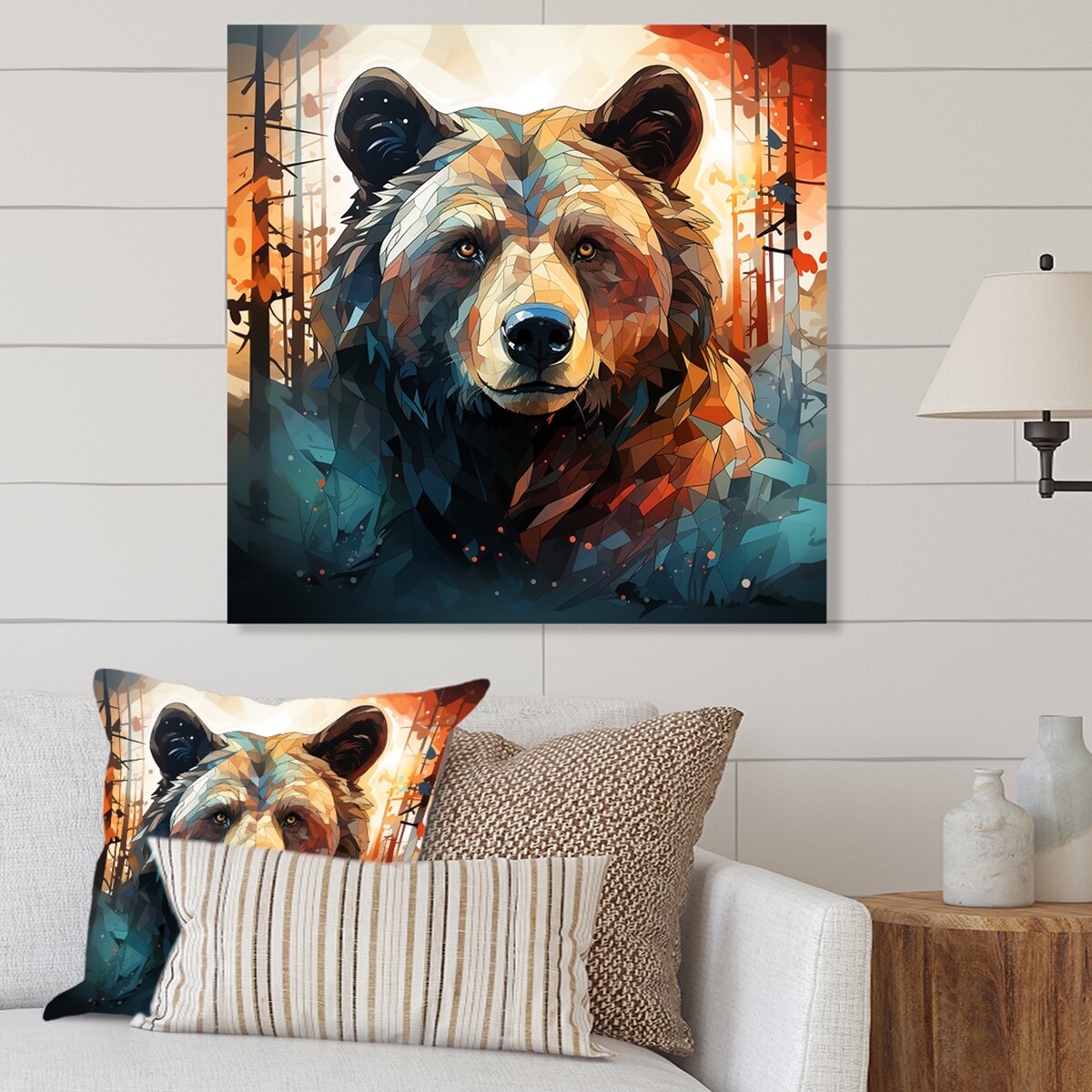 Designart "Brown Bear Forest Portrait I" Bear II Metal Wall Art - Orange Metal Wall Décor Modern Metal Art Work