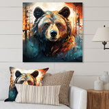 Designart "Brown Bear Forest Portrait I" Bear II Metal Wall Art - Orange Metal Wall Décor Modern Metal Art Work