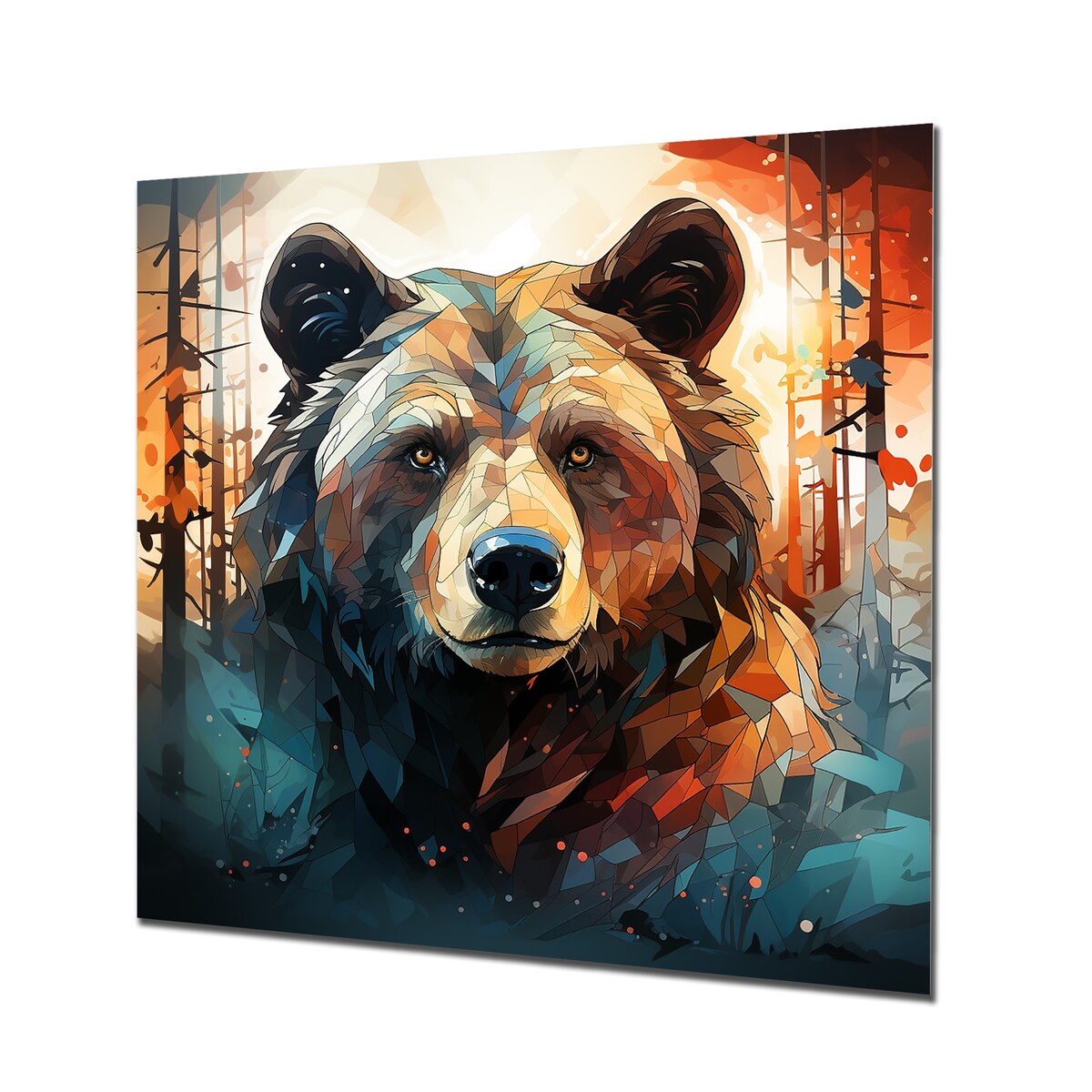 Designart "Brown Bear Forest Portrait I" Bear II Metal Wall Art - Orange Metal Wall Décor Modern Metal Art Work