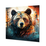 Designart "Brown Bear Forest Portrait I" Bear II Metal Wall Art - Orange Metal Wall Décor Modern Metal Art Work