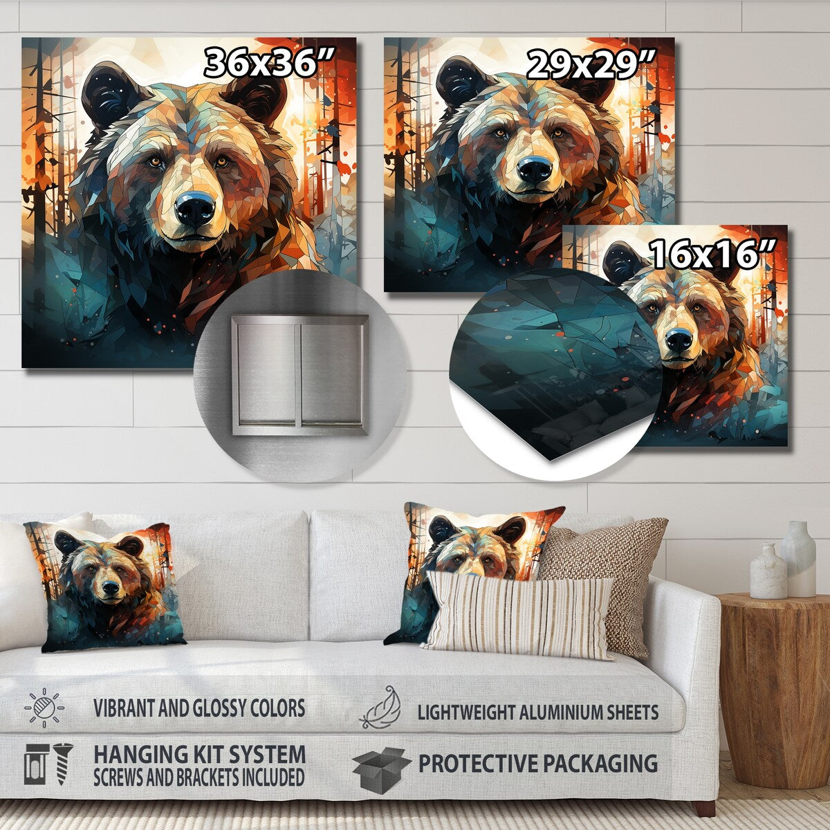 Designart "Brown Bear Forest Portrait I" Bear II Metal Wall Art - Orange Metal Wall Décor Modern Metal Art Work