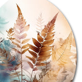 Designart "Brown Fern Fantasia I" Floral Ferns Metal Round Wall Art