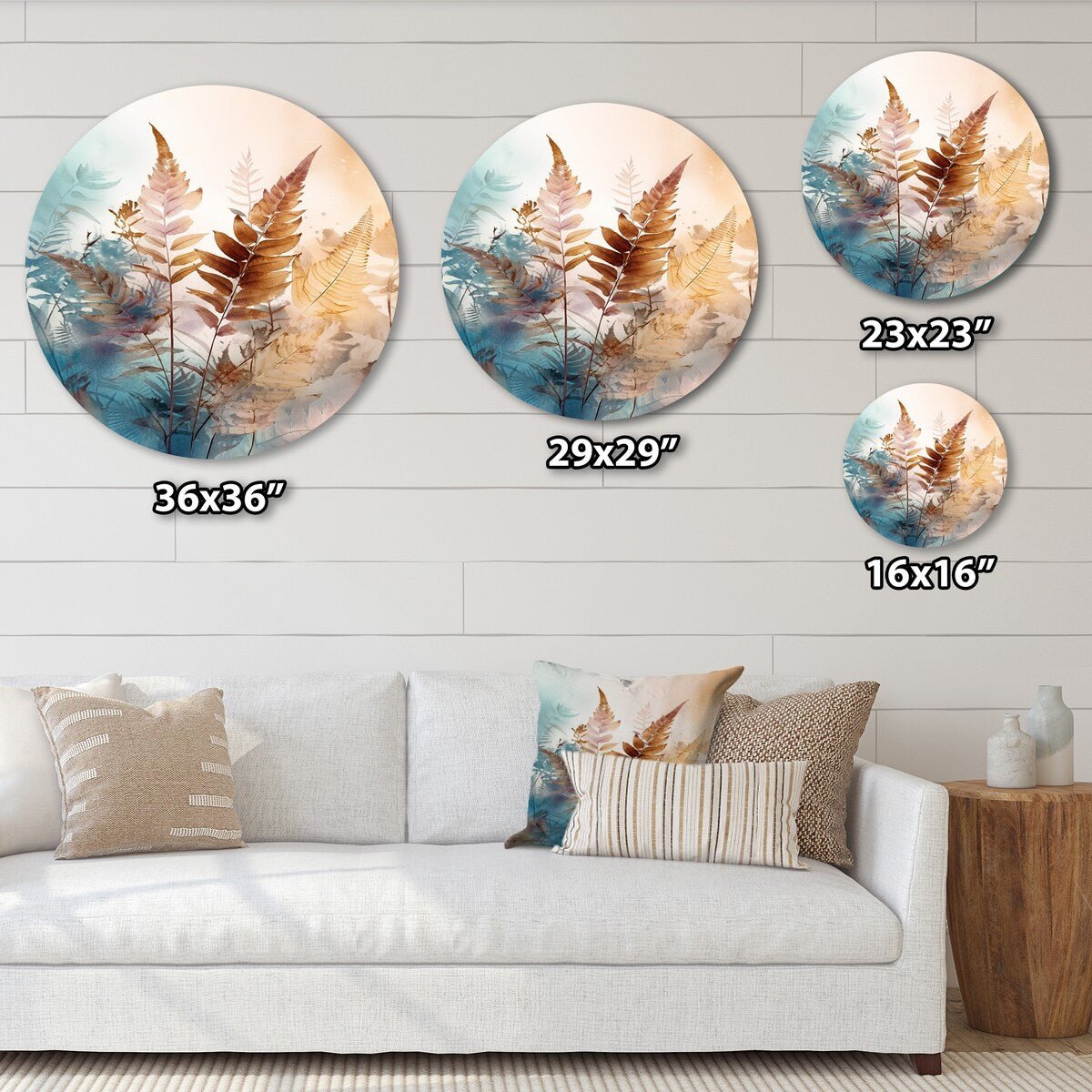 Designart "Brown Fern Fantasia I" Floral Ferns Metal Round Wall Art