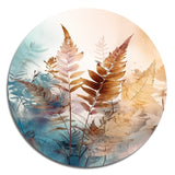 Designart "Brown Fern Fantasia I" Floral Ferns Metal Round Wall Art