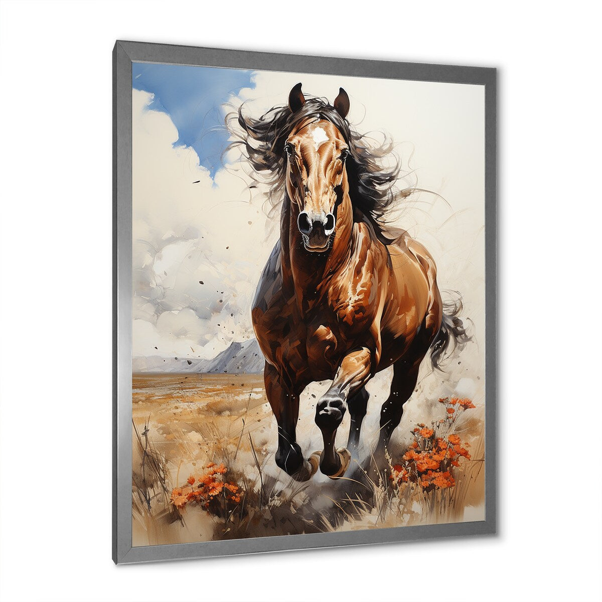 Designart "Brown Horse Galloping In The Wild" Horse Wall Decor Brown - Traditional Entryway Framed Wall Art