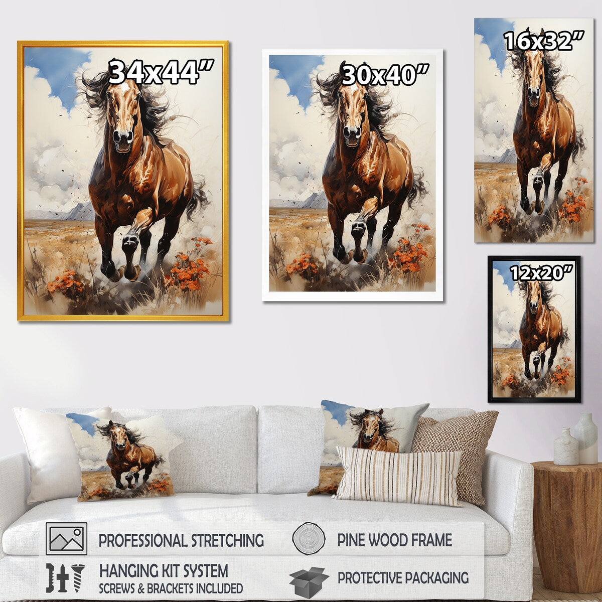 Designart "Brown Horse Galloping In The Wild" Horse Wall Decor Brown - Traditional Entryway Framed Wall Art