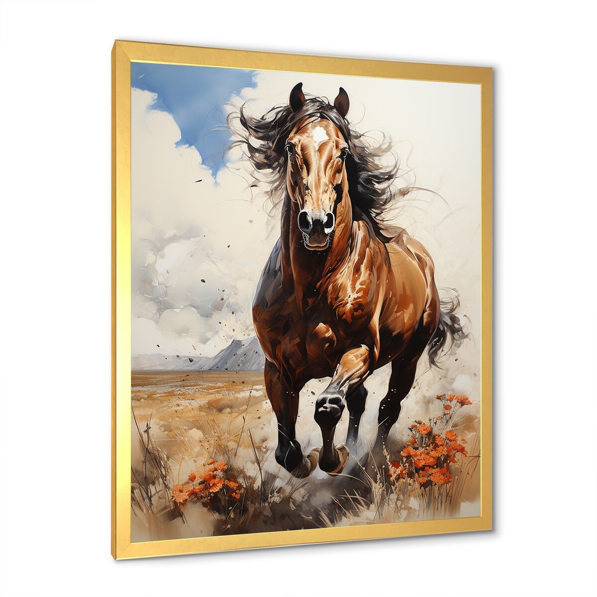 Designart "Brown Horse Galloping In The Wild" Horse Wall Decor Brown - Traditional Entryway Framed Wall Art