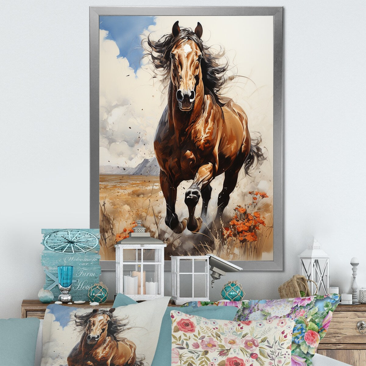 Designart "Brown Horse Galloping In The Wild" Horse Wall Decor Brown - Traditional Entryway Framed Wall Art