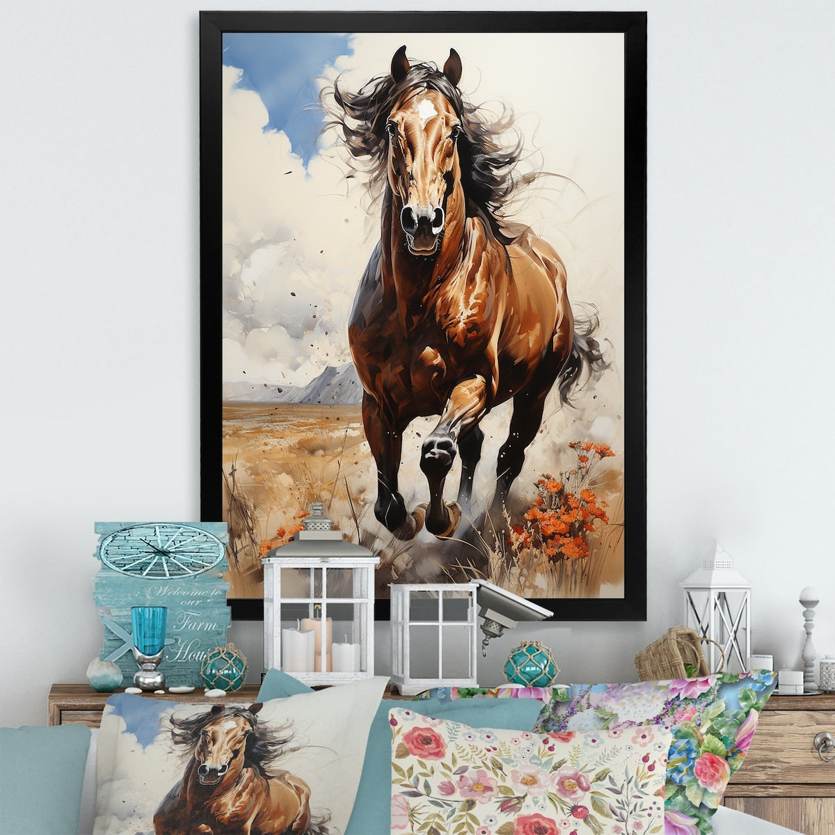 Designart "Brown Horse Galloping In The Wild" Horse Wall Decor Brown - Traditional Entryway Framed Wall Art