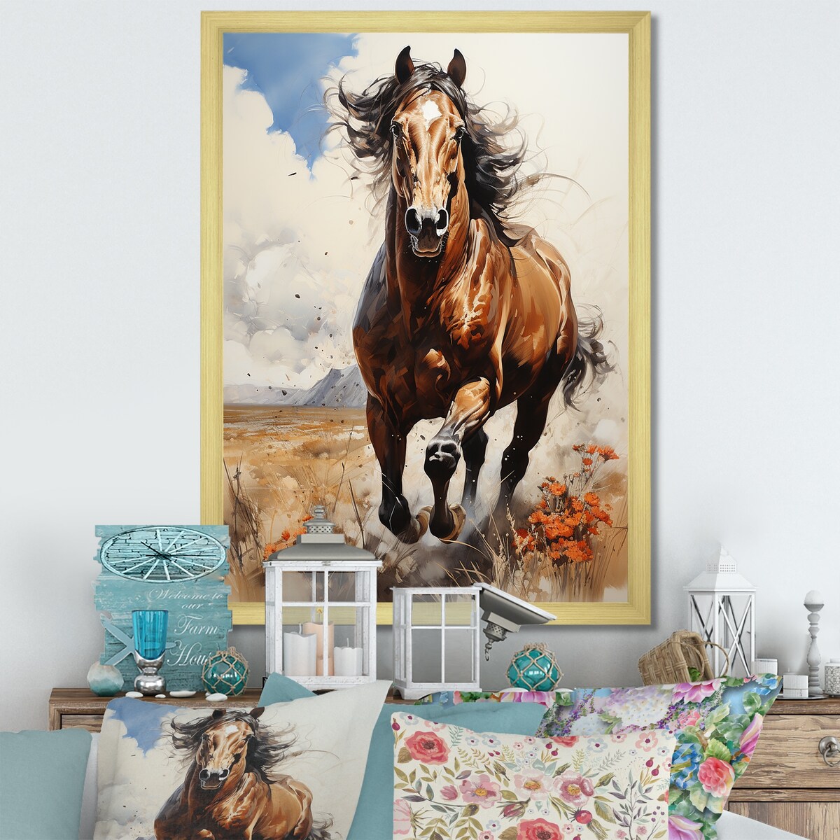Designart "Brown Horse Galloping In The Wild" Horse Wall Decor Brown - Traditional Entryway Framed Wall Art