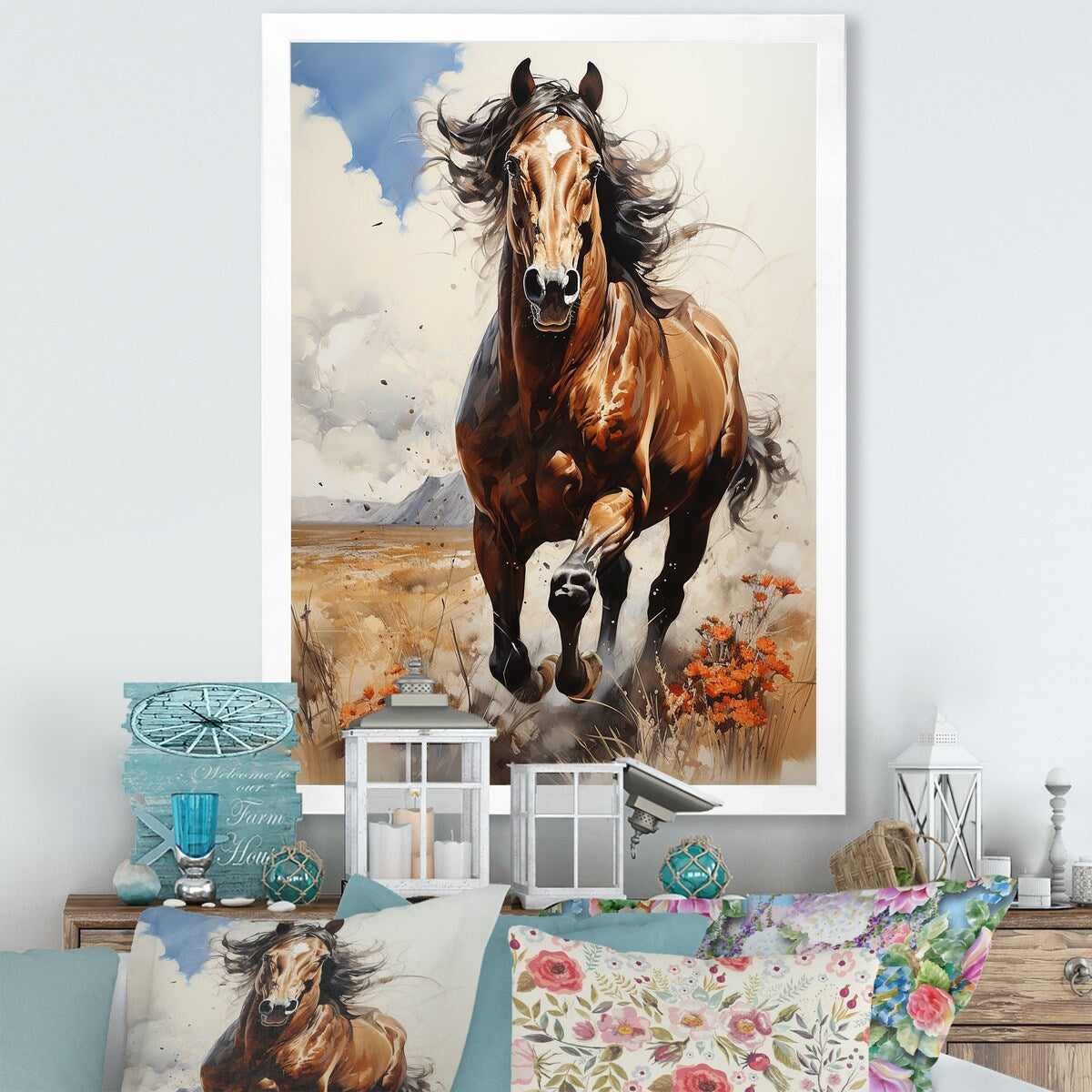 Designart "Brown Horse Galloping In The Wild" Horse Wall Decor Brown - Traditional Entryway Framed Wall Art