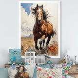 Designart "Brown Horse Galloping In The Wild" Horse Wall Decor Brown - Traditional Entryway Framed Wall Art