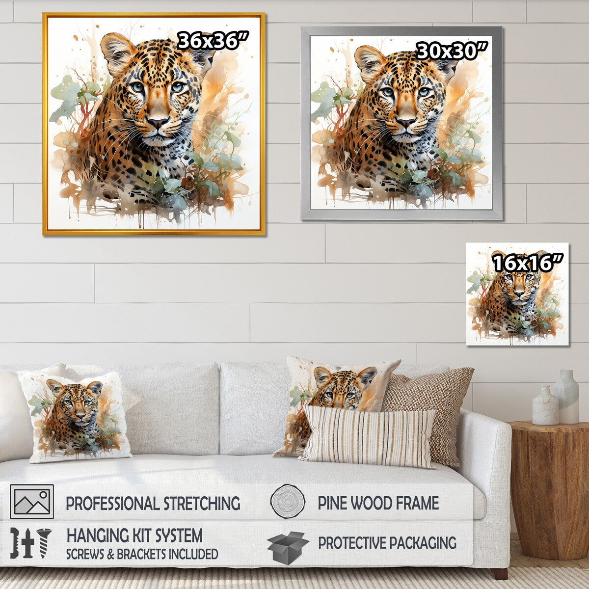Designart "Brown Leopard Elegance Portrait" Leopard Brown Wall Decor - Modern Entryway Framed Wall Art Print