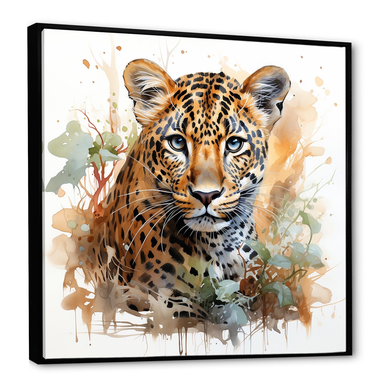 Designart "Brown Leopard Elegance Portrait" Leopard Brown Wall Decor - Modern Entryway Framed Wall Art Print