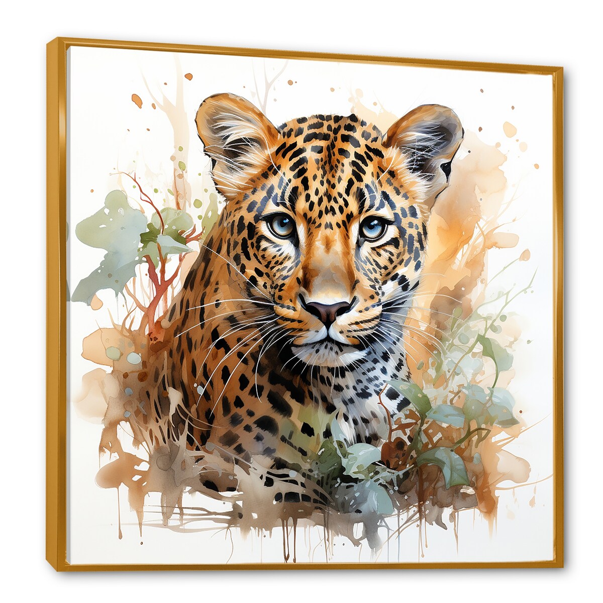 Designart "Brown Leopard Elegance Portrait" Leopard Brown Wall Decor - Modern Entryway Framed Wall Art Print