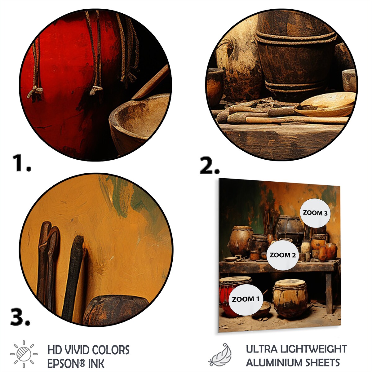 Designart "Brown Music Drums Rhythm Revelry I" Music Metal Wall Art - Brown Metal Wall Décor Traditional Metal Art Work