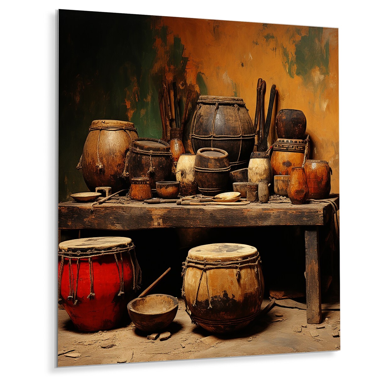 Designart "Brown Music Drums Rhythm Revelry I" Music Metal Wall Art - Brown Metal Wall Décor Traditional Metal Art Work