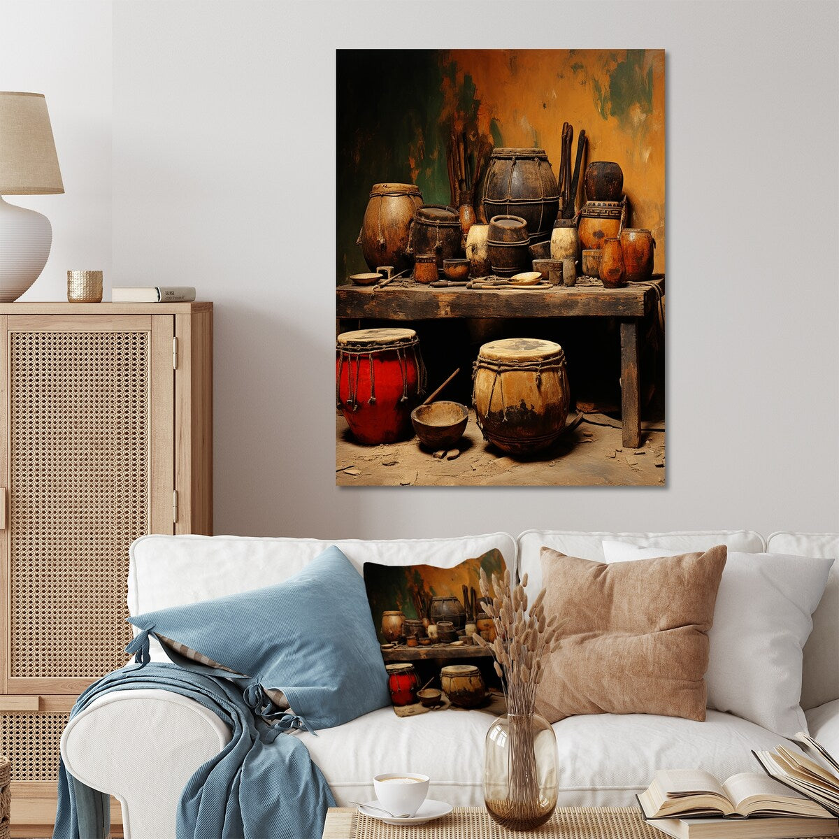 Designart "Brown Music Drums Rhythm Revelry I" Music Metal Wall Art - Brown Metal Wall Décor Traditional Metal Art Work