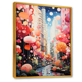 Designart "Bubble Gum Cityscape Horizon I" City Art Deco Pink Wall Decor - Industrial Bedroom Framed Canvas Wall Art