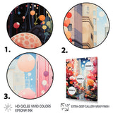 Designart "Bubble Gum Cityscape Horizon I" City Art Deco Pink Wall Decor - Industrial Bedroom Framed Canvas Wall Art