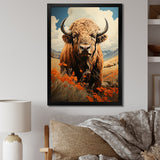 Designart "Buffalo Majestic Bison Pastoral III" Animals Bison Framed Canvas Wall Art