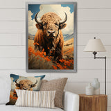 Designart "Buffalo Majestic Bison Pastoral III" Animals Bison Framed Canvas Wall Art