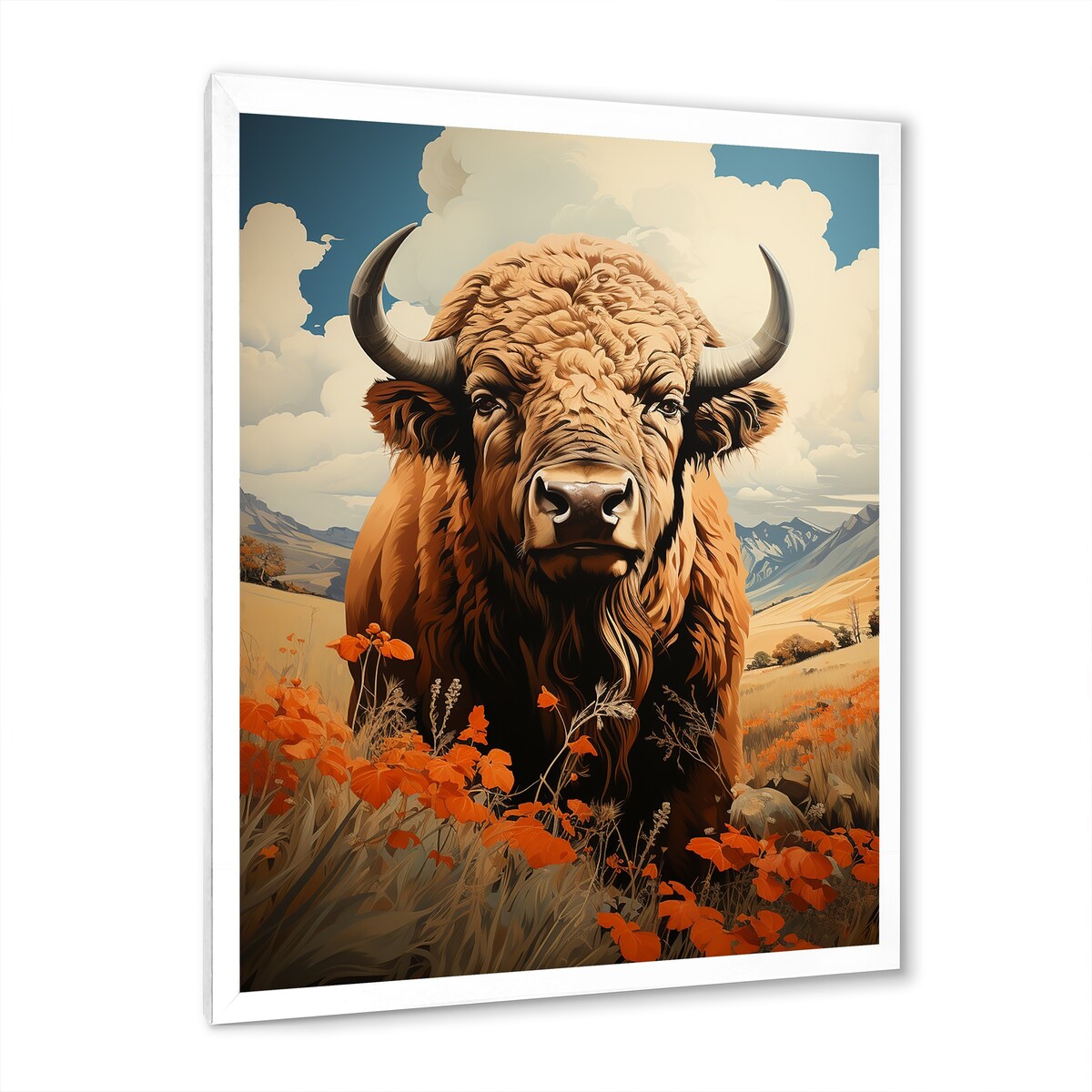 Designart "Buffalo Majestic Bison Pastoral III" Animals Bison Framed Canvas Wall Art
