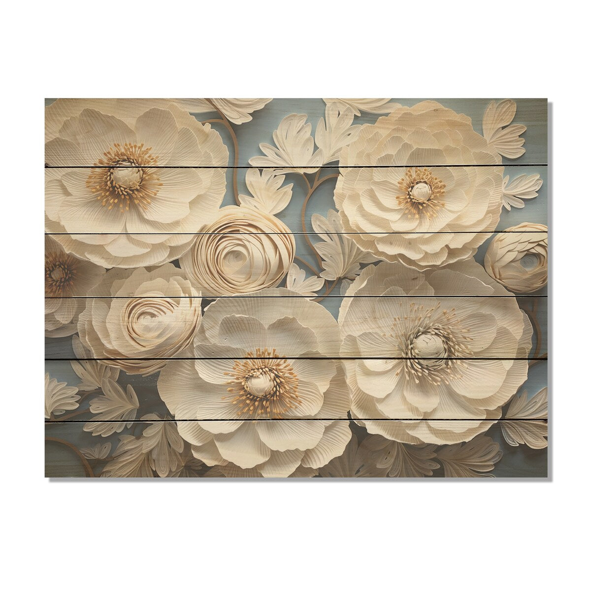Designart "Burst Of Ranunculus Beauty I" Ranunculus Wood Wall Decor Traditional Beige Wood Panel On Natural Pine Wood