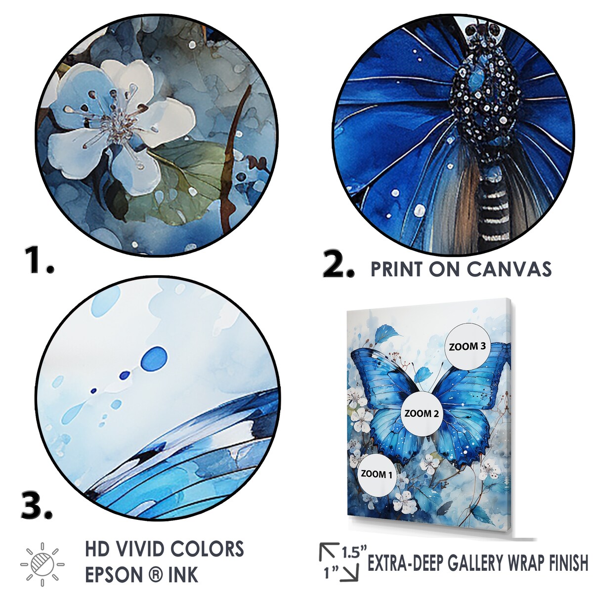Designart "Butterfly Sapphire Flutter I" Butterfly Animal Wall Art
