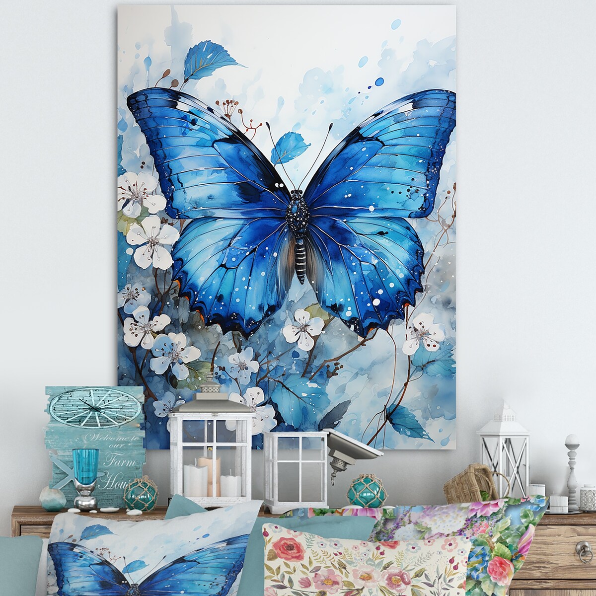 Designart "Butterfly Sapphire Flutter I" Butterfly Animal Wall Art