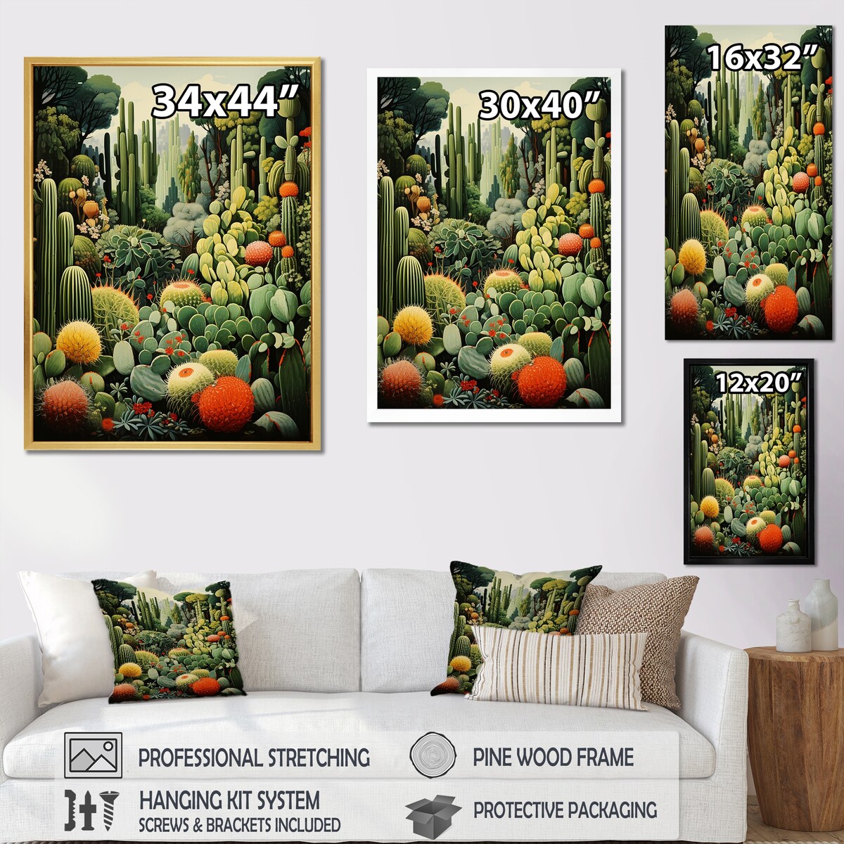 Designart "Cactus Olive Oasis " Floral Cactus Wall Art