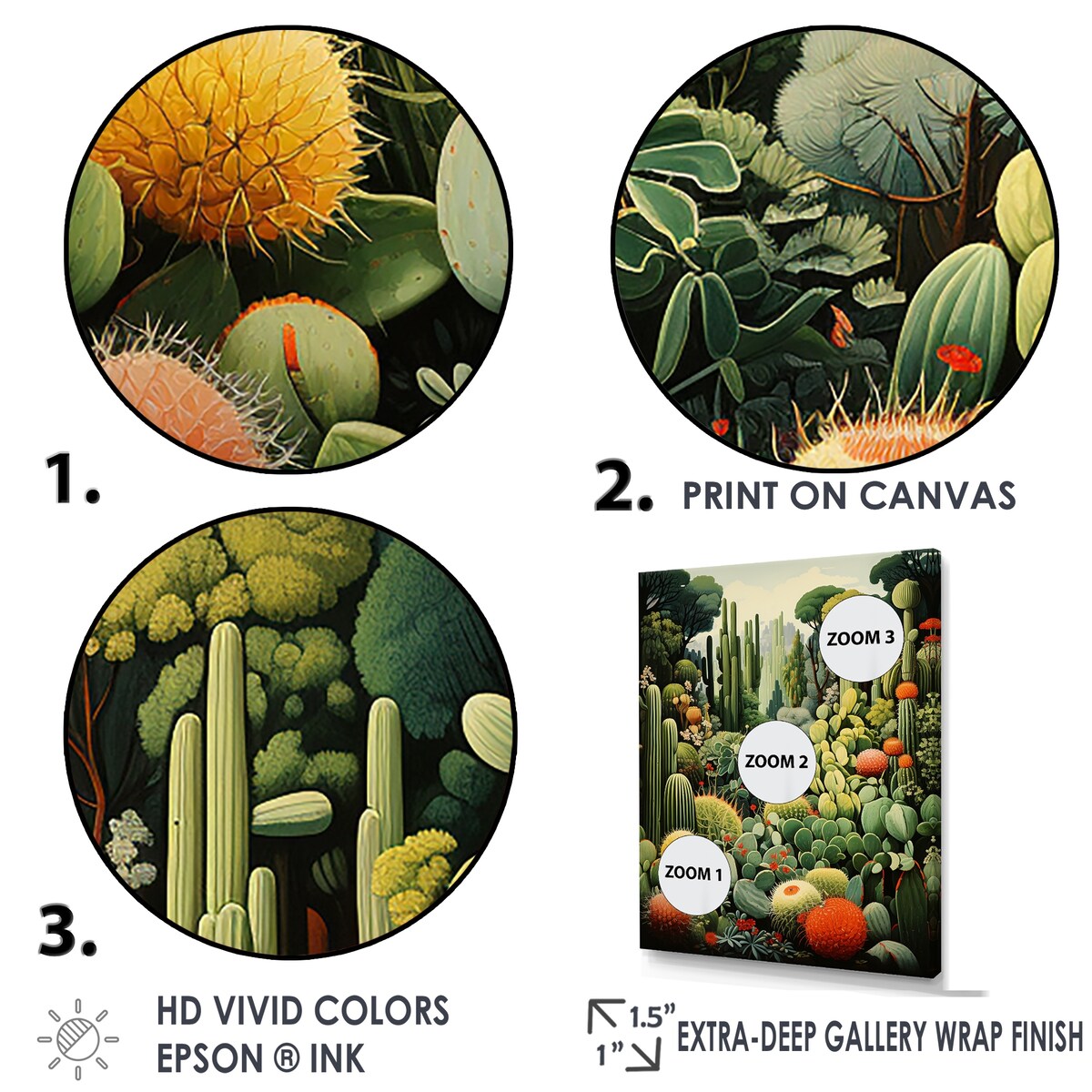 Designart "Cactus Olive Oasis " Floral Cactus Wall Art
