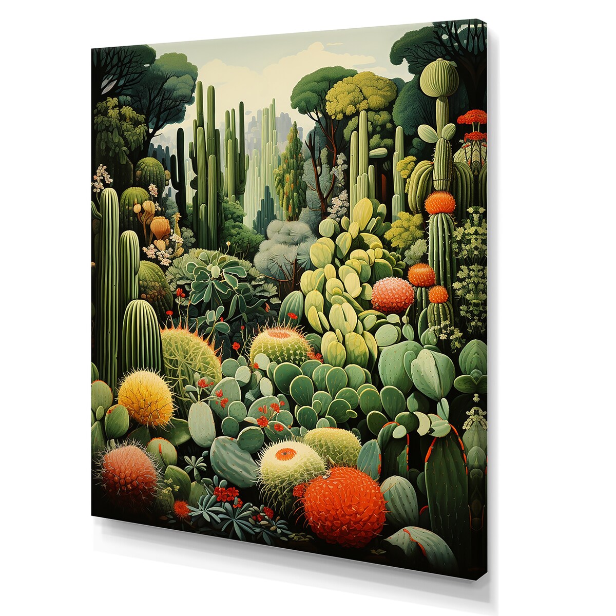 Designart "Cactus Olive Oasis " Floral Cactus Wall Art