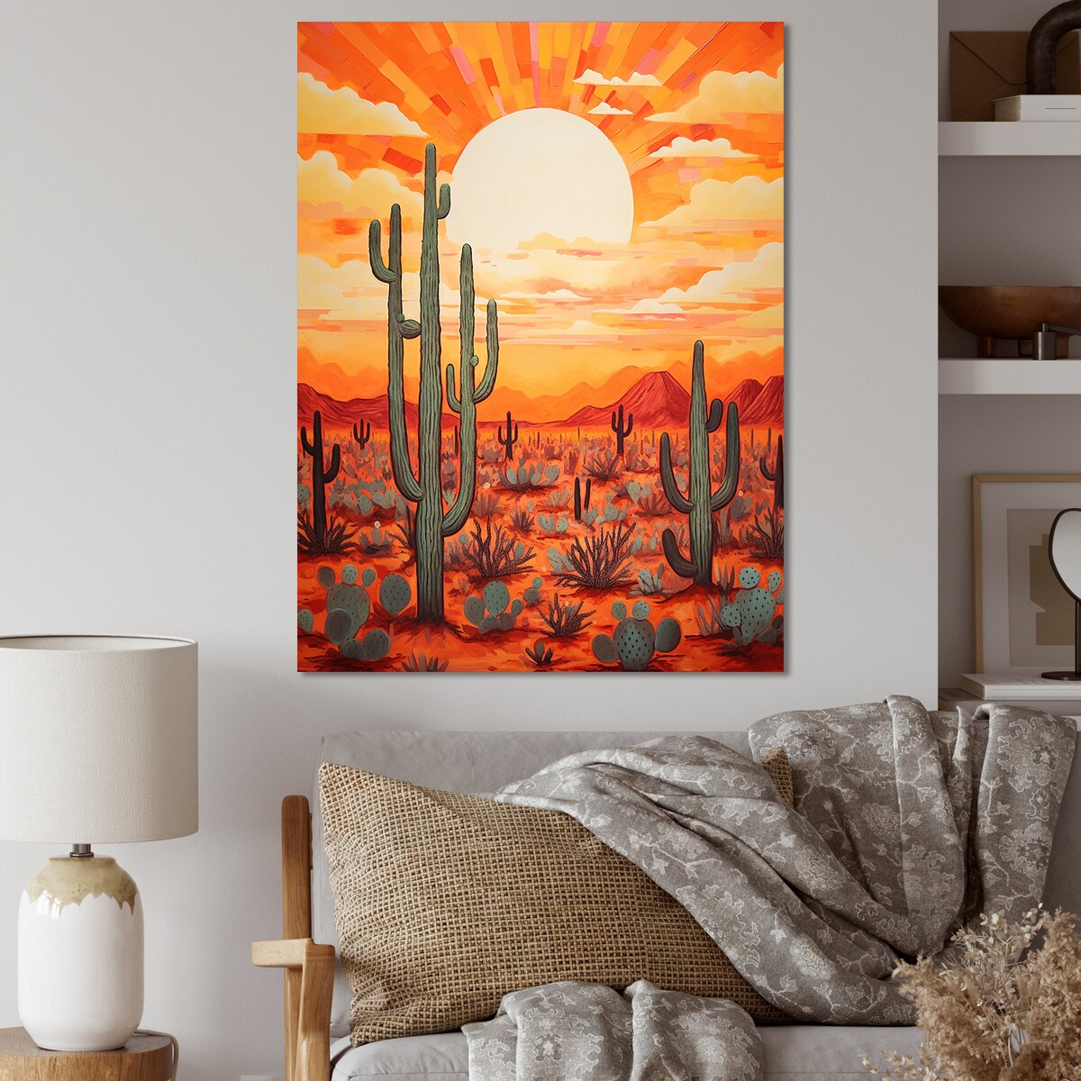 Designart "Cactus Sunset Shadows I" Floral Cactus Wall Art