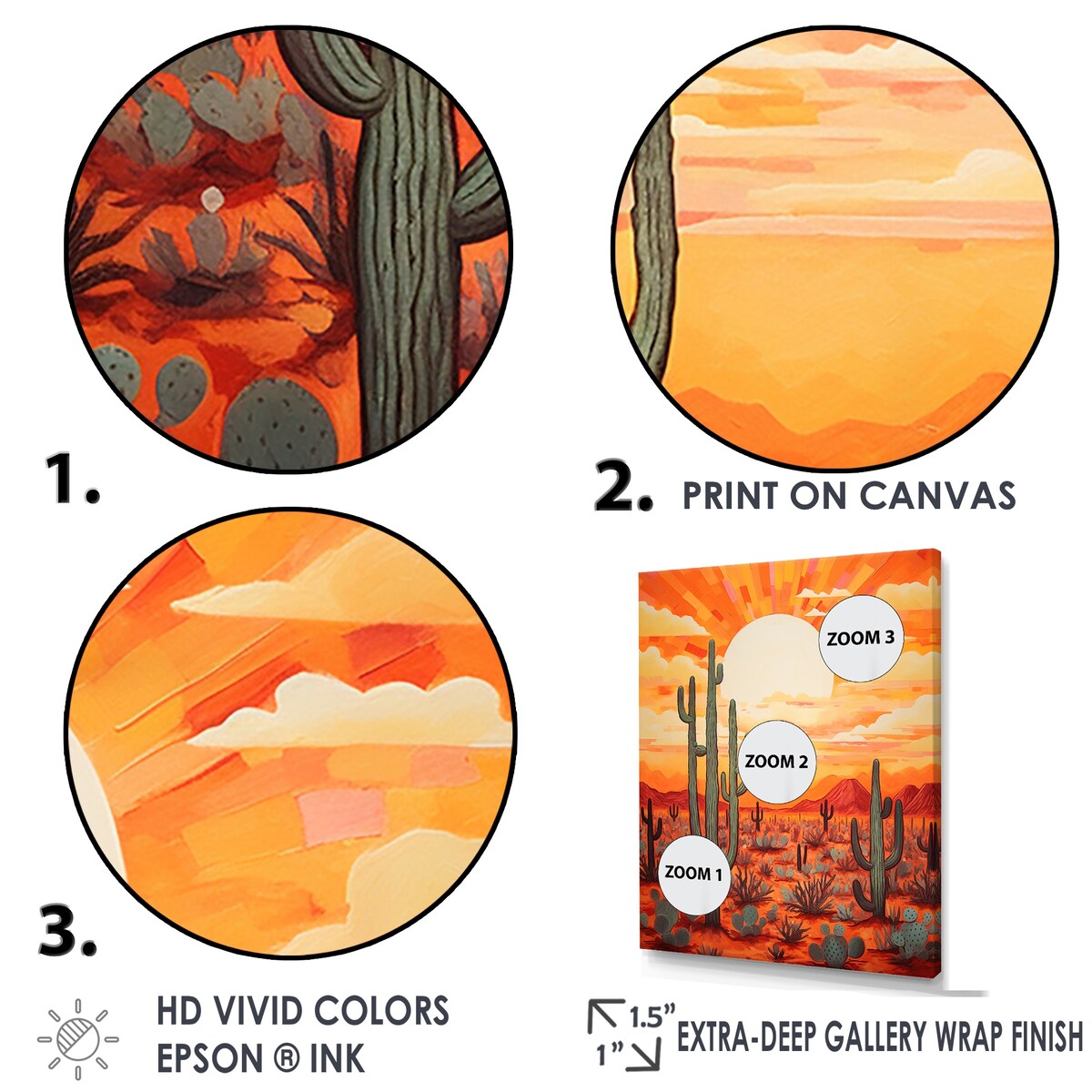 Designart "Cactus Sunset Shadows I" Floral Cactus Wall Art